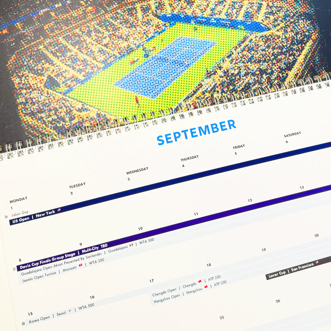 2025 ATP tennis schedule 2025. The calendar is open to the month of September, featuring the dates of the US Open and the Davis Cup Finals. 